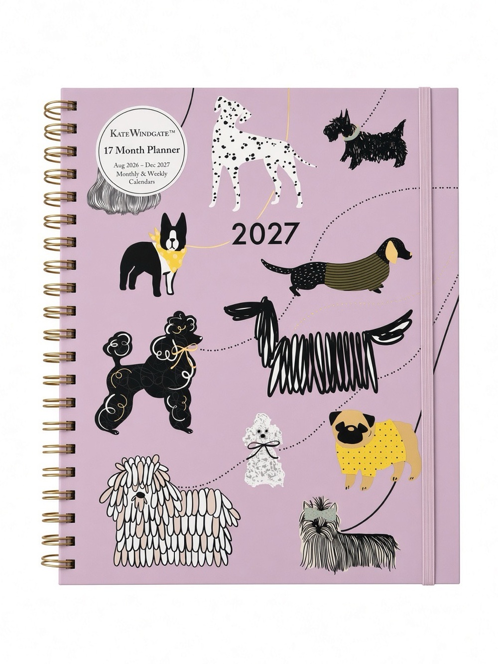Kate Windgate 17 Month Planner 2026-2027 Dogs Lilac Weekly Monthly NEW